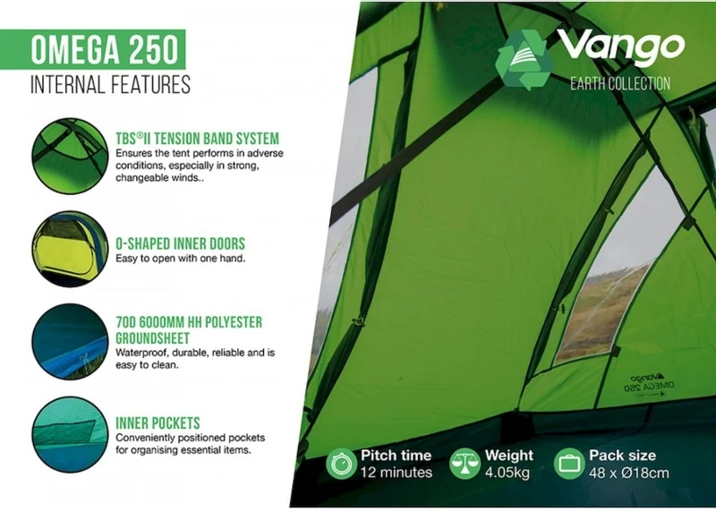 Vango Omega 250 Tunneltent - 2 Persoons - Groen - Afbeelding 8